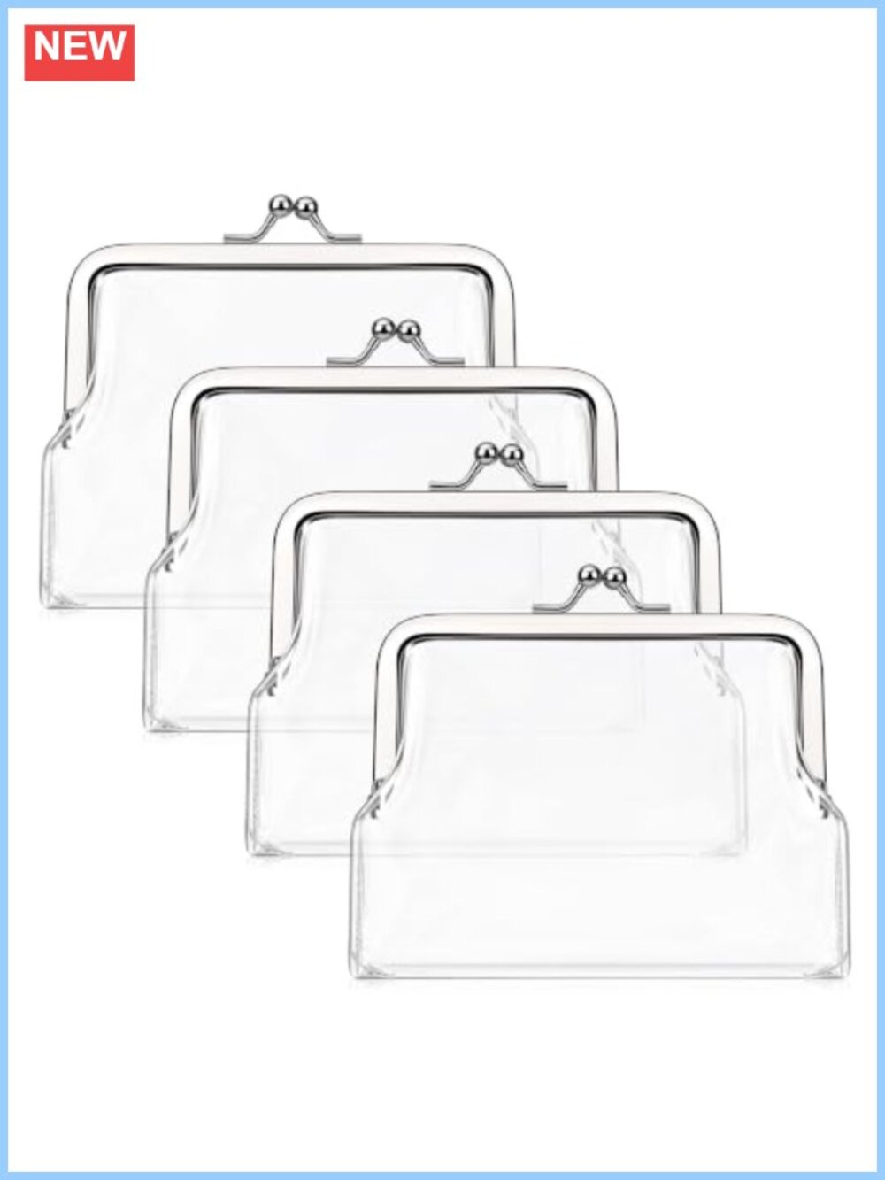 4 Pack Clear PVC Kisslock Coin Purse Set Small Women Wallet Pouch